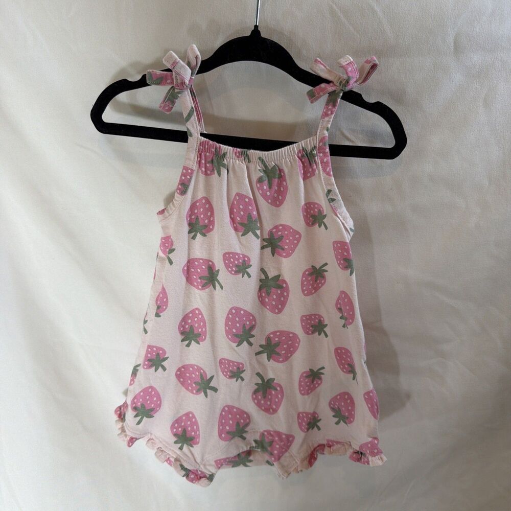 Old Navy Strawberry Print Rompers Pink Baby Bodysuits Size 6-12 months Cotton